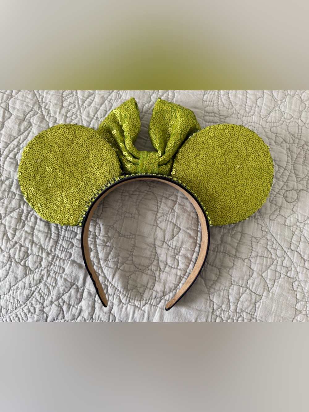 Custom Made Green Sequin Grogu MM Ear Headband - Picture 2 of 4